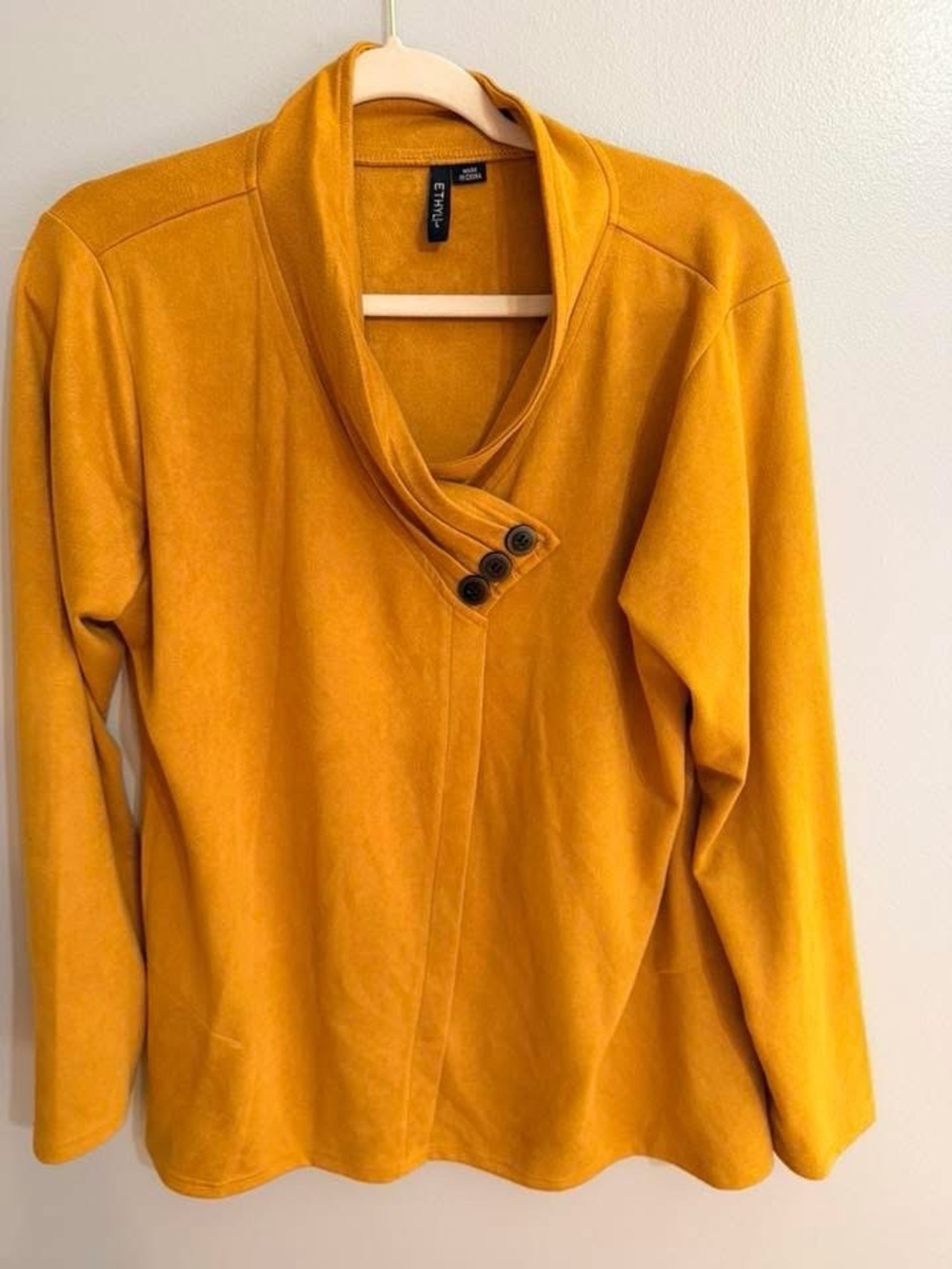 Ethyl Golden Mustard Funnel-Neck Suede Like Top